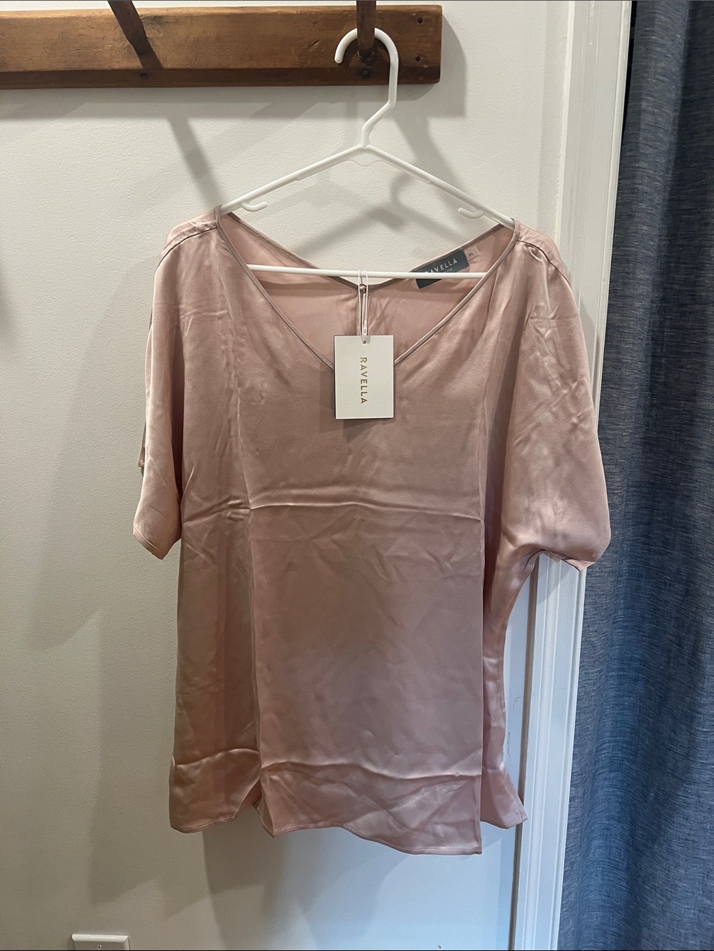 ravel Satin V-Neck Blouse in Dusty Rose